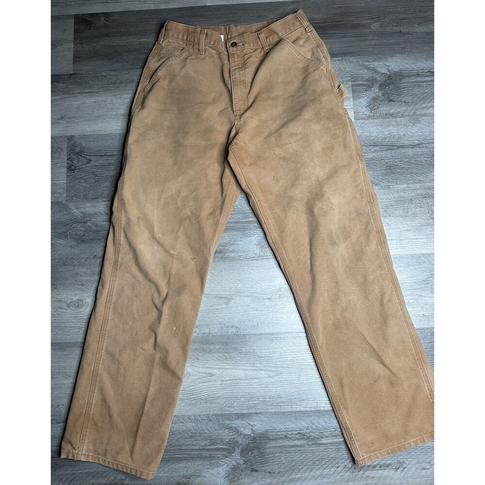 Carhartt B11 BRN Brown Canvas Carpenter Work Pants Mens 34x34 Distressed